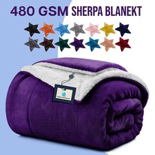 Heavy Sherpa Fleece Blanket 480 GSM Soft Warm Bed Sofa Throw Weighted Blanket UK