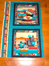 2 VTG CRANSTON SOUTHWESTERN INDIAN POTTERY CACTUS COTTON FABRIC PANELS PILLOW 