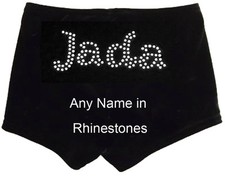Personalised Velour Gymnastics Leotard shorts with Name in Rhinestones All Sizes