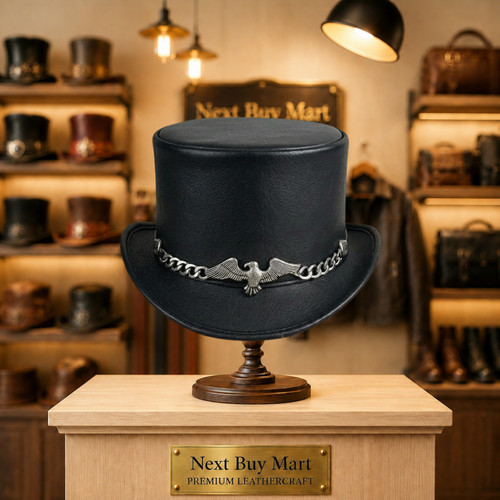 Black leather top hat - ,
