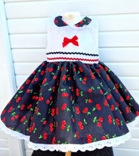 Dream 6 months to 6 years baby girls white  red cherries lined sleeveless dress