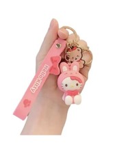 Cat Keyring Keychain Key Fob Bag Charm Outfit Pink Dress Bunny Ears Teddy Bear