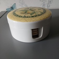 Cloverleaf Coasters x 6 Fruit Scroll Melamine in Holder BNIB