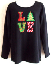 Quacker Factory Xmas Love Top - Black- X-Small-12