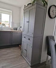 Tall Kitchen Cupboard Large Grey Storage Cabinet Pantry Freestanding Larder Unit