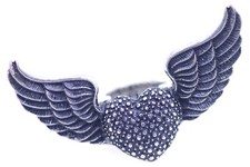 vintage antique style silver angel wings stretch ring