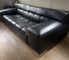 Large Black Leather Sofa With Chrome Feet