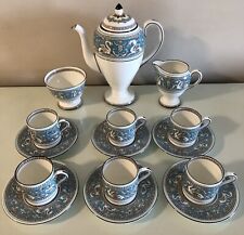Wedgwood Florentine Coffee Set Turquoise Footed Pot Sugar & Milk 6 Cups Saucers