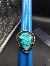 Vintage Silver Navajo Ring Unmarked Turquoise Stone Approx Size R