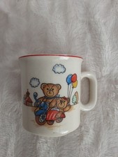 Vintage Ceramic Romainian Childs Mug With Teddy Bears On A Bike