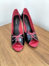 BLACK + RED PATENT PEEP TOE