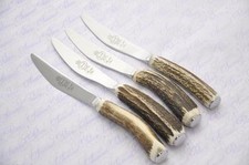 Four Genuine Stag/Antler Handle Steak/Grill Knives Made In Sheffield England