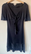 Vintage Karen Millen Black Tie Front Ruffle Hem Dress Size 10 Flapper Y2K 90s 20