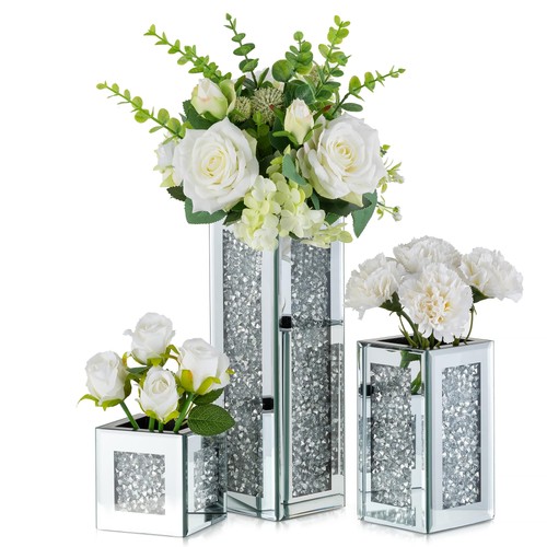 Silver rectangle glass vases - silver,