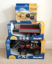 Bruder Massey Ferguson Front Loader Tractor With Trailer And Hay Bales Exc Cond