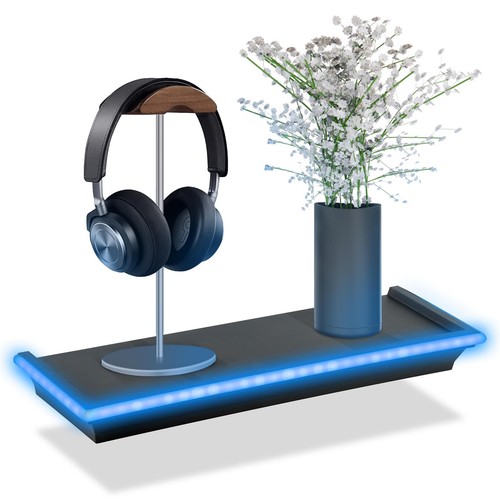 Black floating shelf blue - black, led