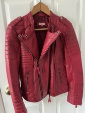 Joe Browns Women's cherry red Leather Biker Jacket Size 10
