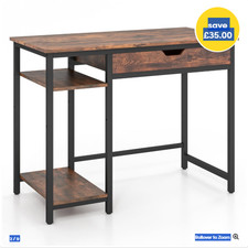 Costway Single Drawer 2 Shelf Industrial Home Office Desk Rustic Brown