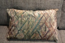 Cushions 2 Designer Pale Pink & Green Velvet Large Bolsters Fibre Filled Luxury