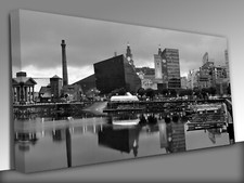 Liverpool city England Panoramic Canvas Wall Art Picture Print black and white