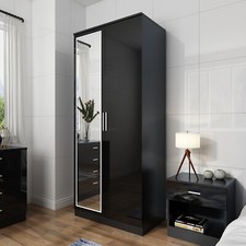 2 Door Wardrobe with Mirror High Gloss Large Storage 5 Colors Cupboard Furniture