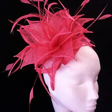 Cerise Sinamay and Feather Fascinator For Races, Proms , Weddings