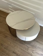 White Marble Effect 2-Tier Round Coffee Table for Living Room