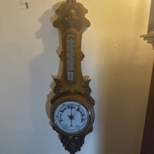 Antique Oak Victorian Banjo Aneroid Barometer/Thermometer In Excellent Condition