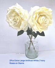 2Pcs Artifucal ExtraLarge Rose Stem  Wedding Patrys Table Decor Ivory White