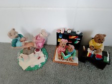 Vintage  Teddy Bears Mini  Figurines  Ornament/  X 3