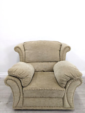 ARMCHAIR Beige Padded Arms Wing Style Back Duo Tone Piping Fixed Cushion
