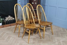 Set of 4 1960s Ercol Windsor Blonde Quaker Chairs Original Vintage Elm Model 365