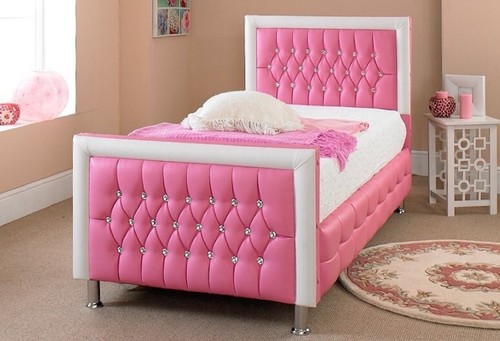 Pink leather bed 3ft - bed, new