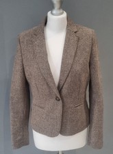 Women's H&M Brown & Beige Tweed Jacket Blazer Size EUR 42 (Fit 10 - 12) New