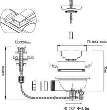 Square strainer basket waste - square,