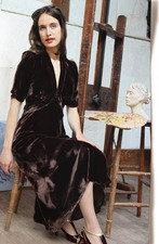 Nancy Mac 40s Style Midi Dress In Chocolate Silk Velvet New  Small 8-10 £315