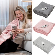 LUXURY ELECTRIC HEATED THROW PLAIN LARGE SOFT FLEECE OVER BLANKET 6 HEAT SETTING
