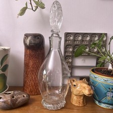 Vintage Tall Hand Blown Crystal Glass Decanter with Twist Stopper 38cm
