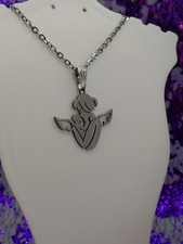 Mother And Baby Necklace Silver Stainless Steel Angel Wings Pendant NEW