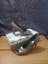 Vintage 1997 Lotus Suzanna Peep Toe Court Shoe Pewter With Gold Accents