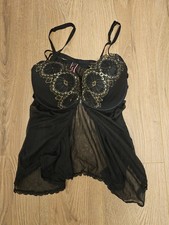 La Senza Black & Gold  Lace Sheer Babydoll Size XL Elegant Lingerie