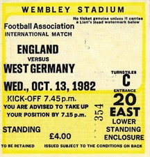 TICKET: ENGLAND v West Germany (Friendly) 1982 - EXCELLENT