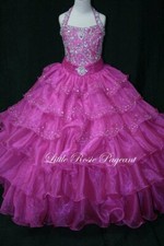 NEW* Little Rosie Girls Glitz Long Pageant Dress LR2023 Fuchsia 10 $550   ***New