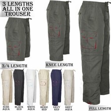 Mens 3 in 1 Zip Off Cargo Trousers Elasticated Waist Pants Combat Work Bottoms