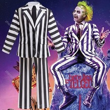 Kids Beetlejuice Cosplay Costume Adam Boys Black White Striped Jacket Pants-Suit