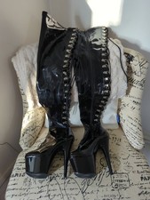 Pleasers Thigh High Boots Adore 3063 Size 6 Black Latex Feel VGC