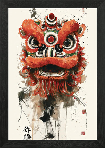 Chinese lion framed - chinese, wall