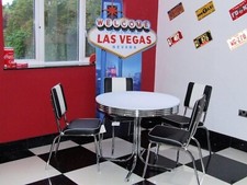 American 50s Diner Furniture Round Retro Style Table and Black Chairs