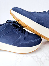 FitFlop F-Mode Women's Flatform Leather Suede Trainers Navy - UK 5 EU 38