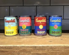 Andy Warhol CAMPBELL’s Pop Art Soup Cans Collectible Set Of x4 50th Anniversary